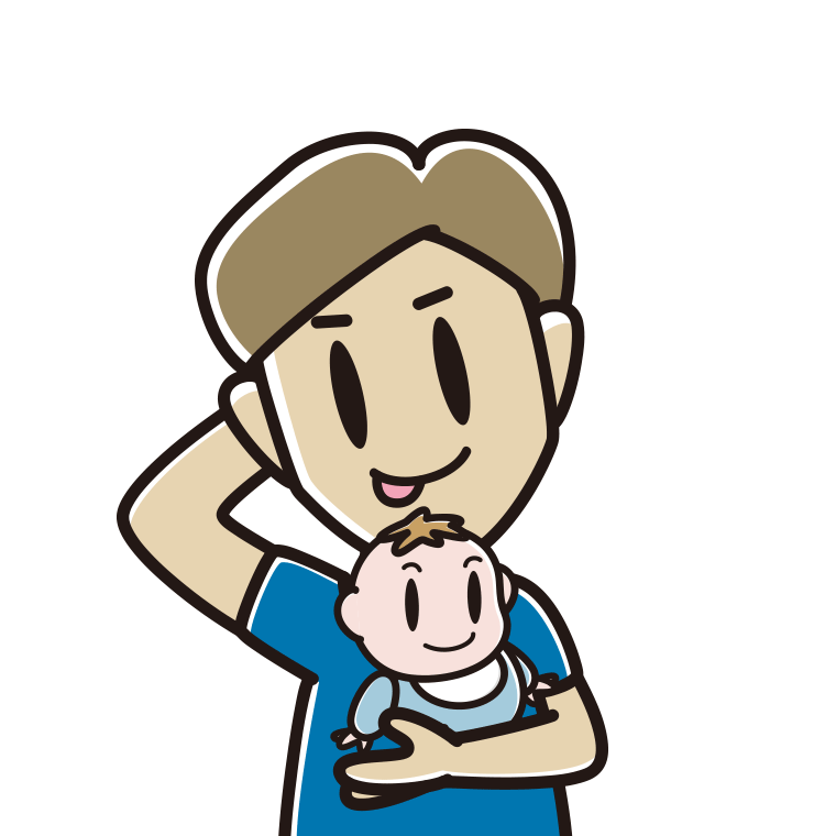 赤ちゃんを抱いてテヘヘな男性のイラスト【色あり、背景なし】透過PNG