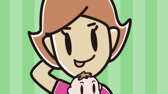 赤ちゃんを抱いてテヘヘなのイラスト【色、背景あり】PNG