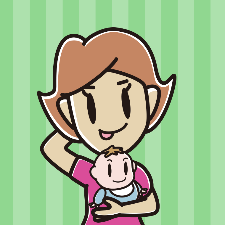 赤ちゃんを抱いてテヘヘなのイラスト【色、背景あり】PNG