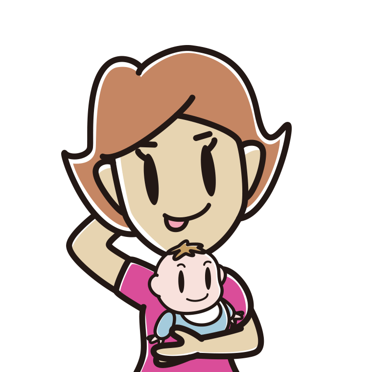 赤ちゃんを抱いてテヘヘなのイラスト【色あり、背景なし】透過PNG
