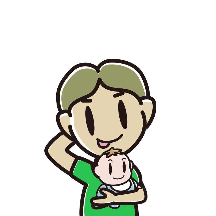 赤ちゃんを抱いてテヘヘな小学生男子のイラスト【色あり、背景なし】透過PNG