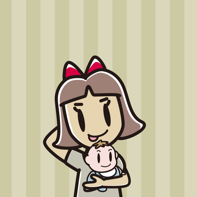 赤ちゃんを抱いてテヘヘな小学生女子のイラスト【色、背景あり】PNG