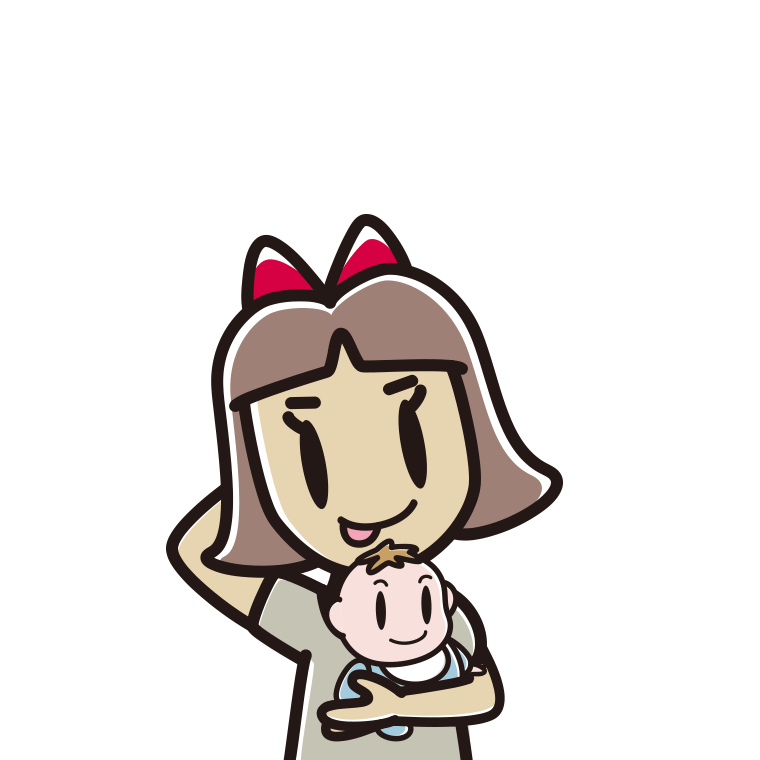 赤ちゃんを抱いてテヘヘな小学生女子のイラスト【色あり、背景なし】透過PNG