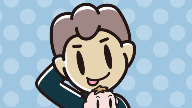 赤ちゃんを抱いてテヘヘな男子中学生のイラスト【色、背景あり】PNG