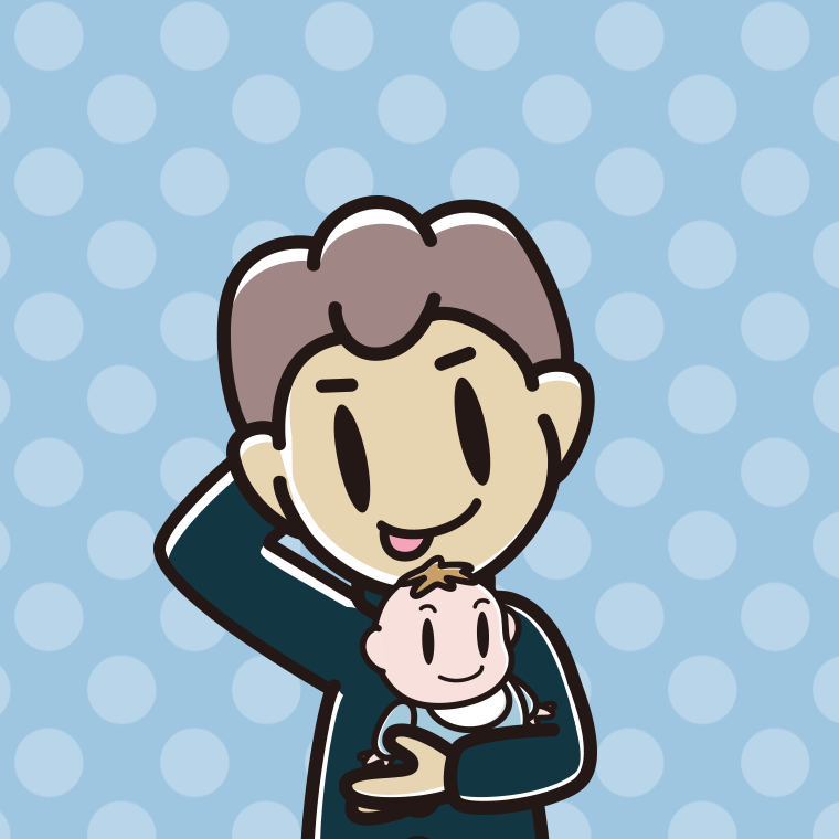 赤ちゃんを抱いてテヘヘな男子中学生のイラスト【色、背景あり】PNG