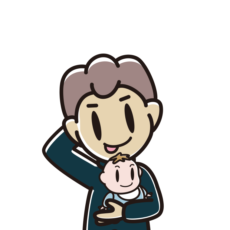 赤ちゃんを抱いてテヘヘな男子中学生のイラスト【色あり、背景なし】透過PNG