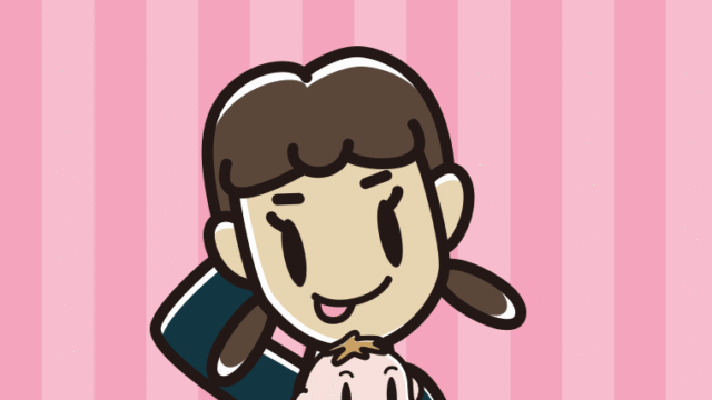 赤ちゃんを抱いてテヘヘな女子中学生のイラスト【色、背景あり】PNG