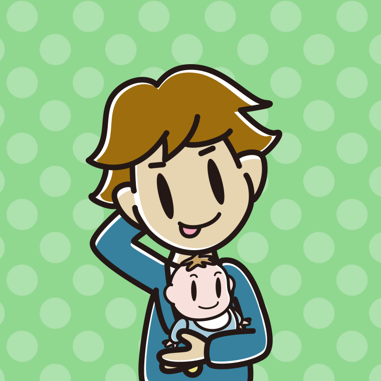 赤ちゃんを抱いてテヘヘな男子高校生のイラスト【色、背景あり】PNG