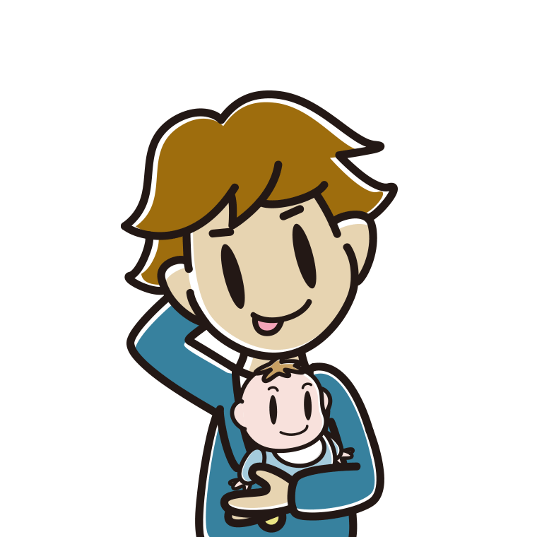 赤ちゃんを抱いてテヘヘな男子高校生のイラスト【色あり、背景なし】透過PNG