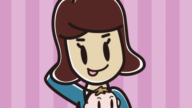 赤ちゃんを抱いてテヘヘな女子高校生のイラスト【色、背景あり】PNG