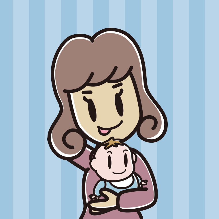 赤ちゃんを抱いてテヘヘな女子大学生のイラスト【色、背景あり】PNG