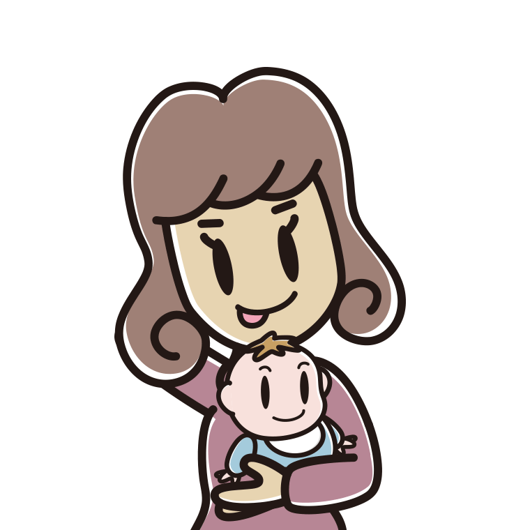 赤ちゃんを抱いてテヘヘな女子大学生のイラスト【色あり、背景なし】透過PNG