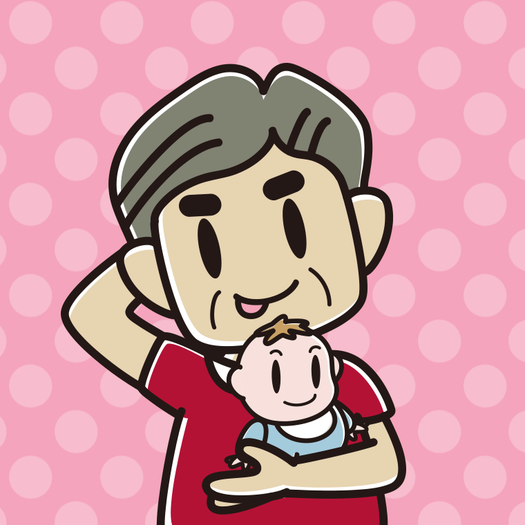 赤ちゃんを抱いてテヘヘなおじさんのイラスト【色、背景あり】PNG