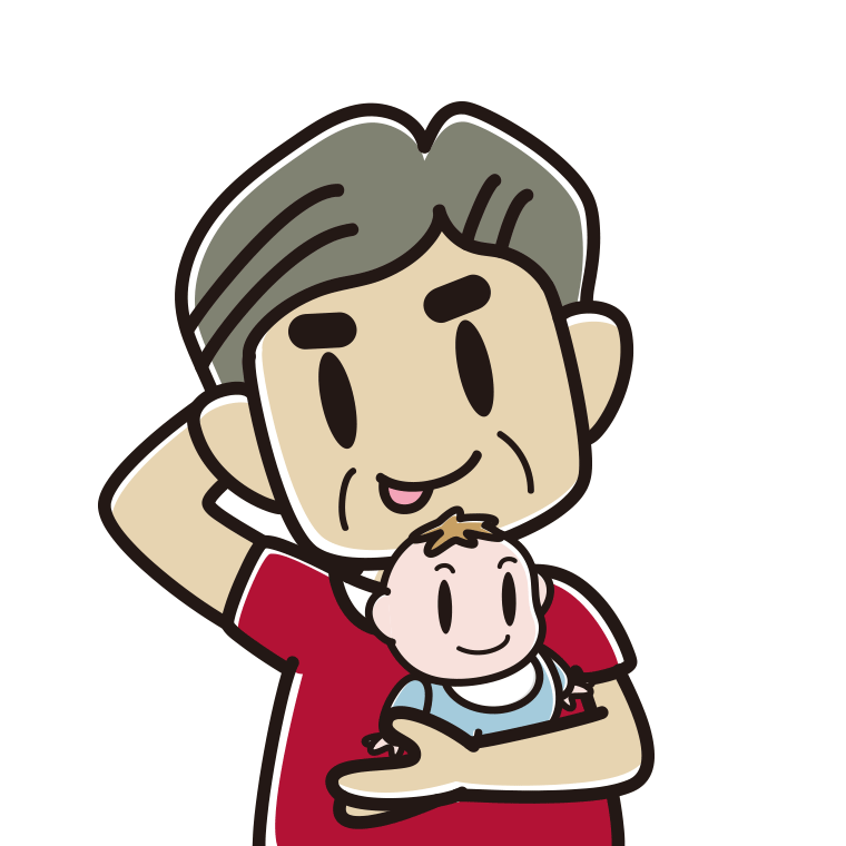 赤ちゃんを抱いてテヘヘなおじさんのイラスト【色あり、背景なし】透過PNG