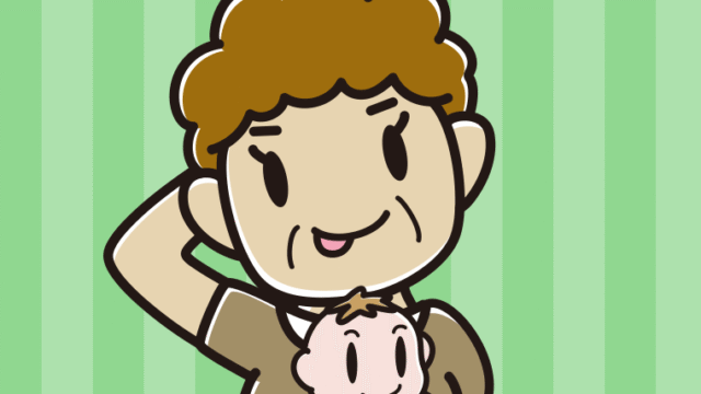 赤ちゃんを抱いてテヘヘなおばさんのイラスト【色、背景あり】PNG