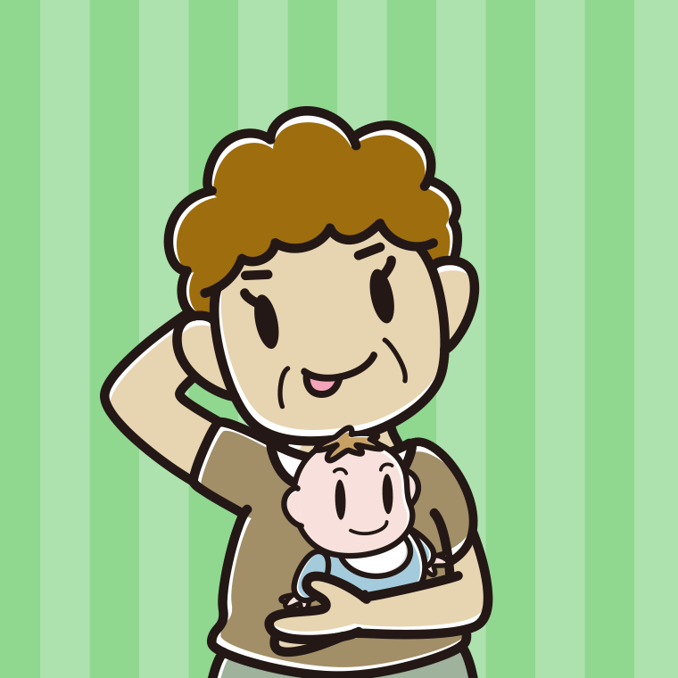 赤ちゃんを抱いてテヘヘなおばさんのイラスト【色、背景あり】PNG