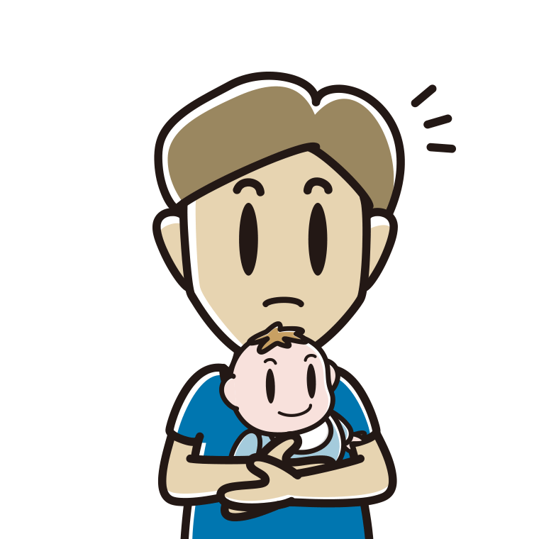 赤ちゃんを抱いて何かに気付く男性のイラスト【色あり、背景なし】透過PNG