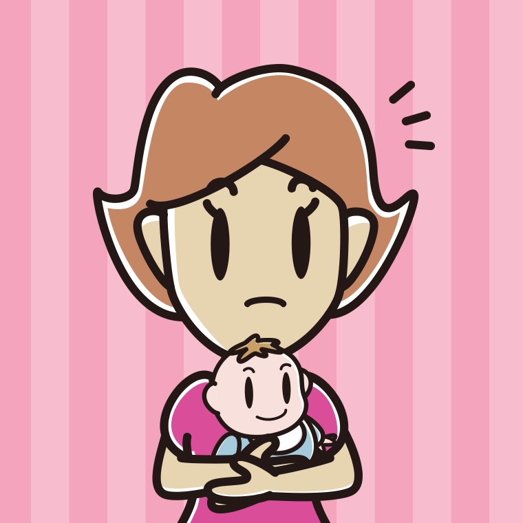 赤ちゃんを抱いて何かに気付く女性のイラスト【色、背景あり】PNG