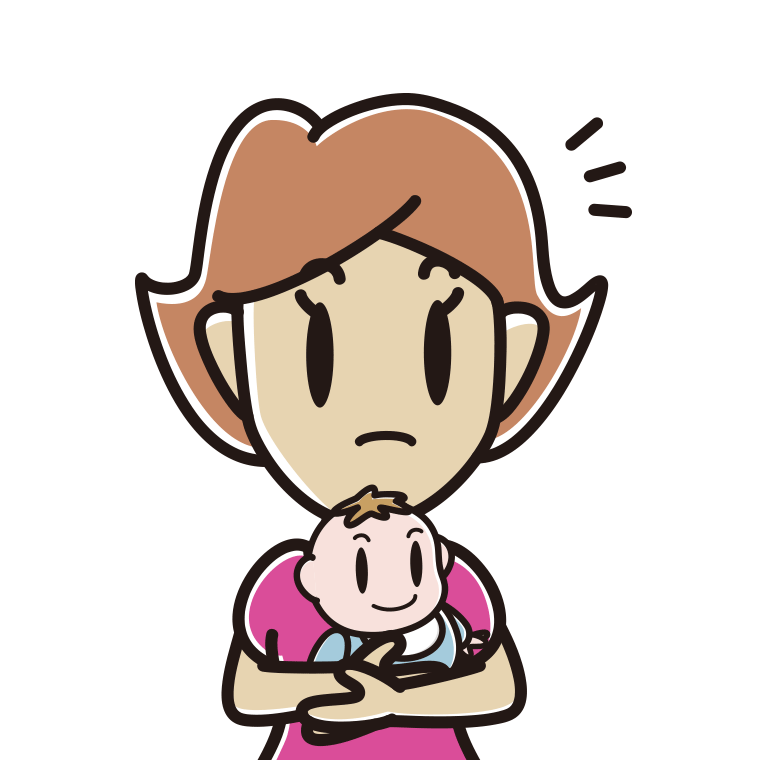 赤ちゃんを抱いて何かに気付く女性のイラスト【色あり、背景なし】透過PNG