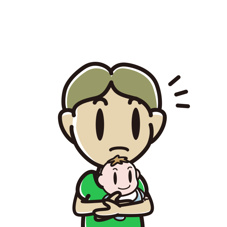 赤ちゃんを抱いて何かに気付く小学生男子のイラスト【色あり、背景なし】透過PNG
