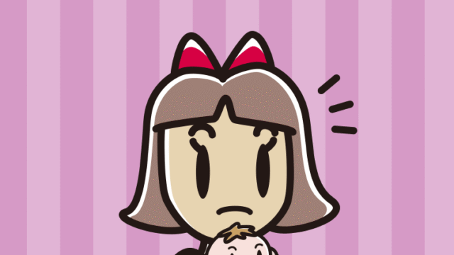 赤ちゃんを抱いて何かに気付く小学生女子のイラスト【色、背景あり】PNG