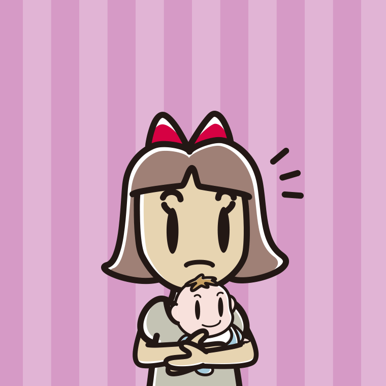 赤ちゃんを抱いて何かに気付く小学生女子のイラスト【色、背景あり】PNG
