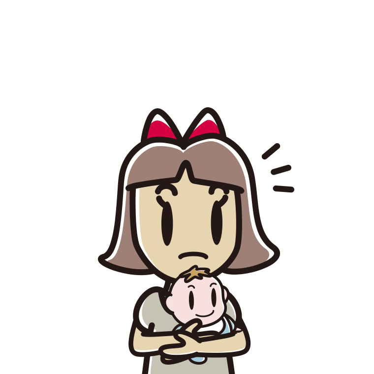 赤ちゃんを抱いて何かに気付く小学生女子のイラスト【色あり、背景なし】透過PNG