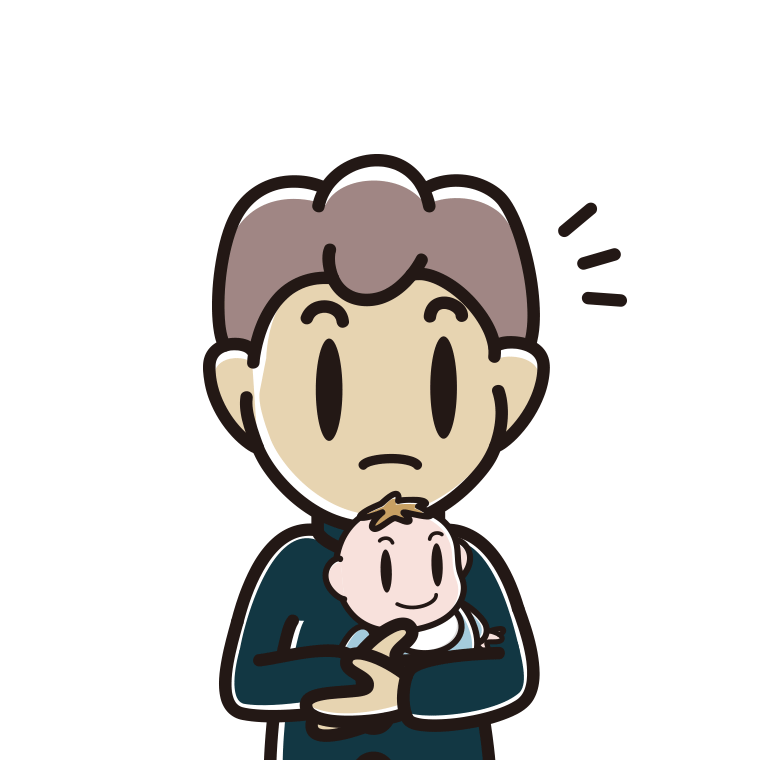 赤ちゃんを抱いて何かに気付く男子中学生のイラスト【色あり、背景なし】透過PNG