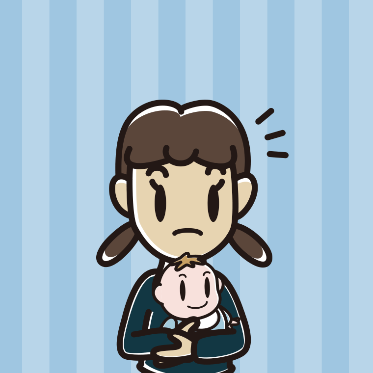 赤ちゃんを抱いて何かに気付く女子中学生のイラスト【色、背景あり】PNG