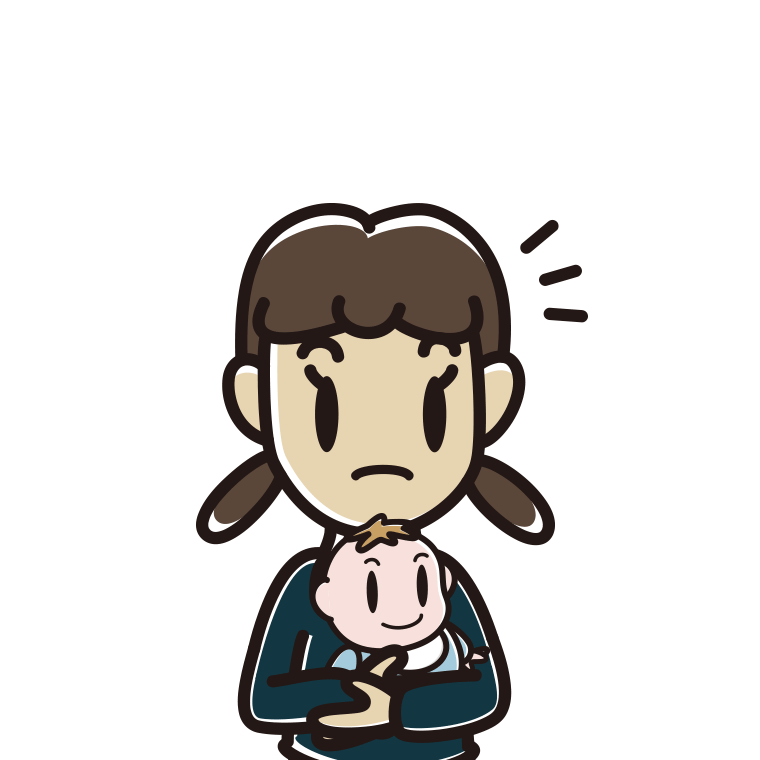 赤ちゃんを抱いて何かに気付く女子中学生のイラスト【色あり、背景なし】透過PNG