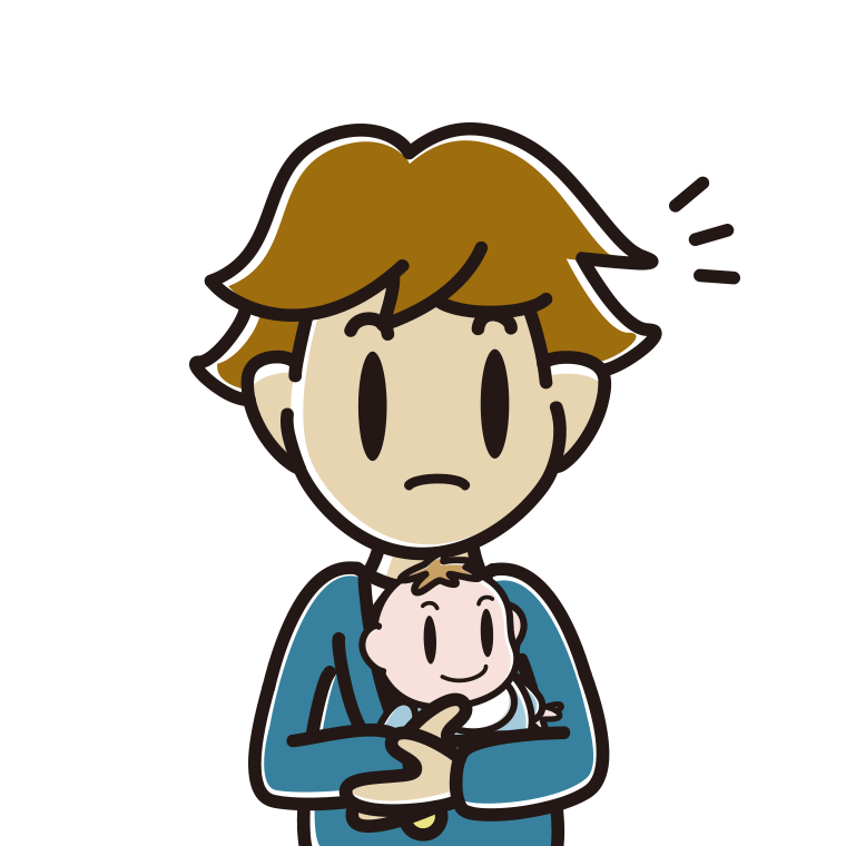 赤ちゃんを抱いて何かに気付く男子高校生のイラスト【色あり、背景なし】透過PNG