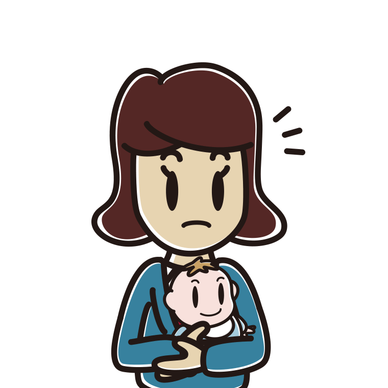赤ちゃんを抱いて何かに気付く女子高校生のイラスト【色あり、背景なし】透過PNG