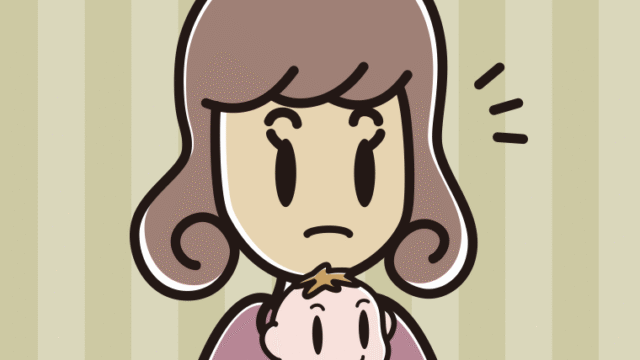 赤ちゃんを抱いて何かに気付く女子大学生のイラスト【色、背景あり】PNG