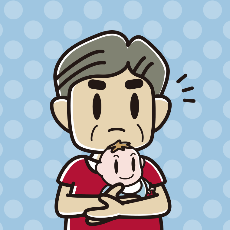 赤ちゃんを抱いて何かに気付くおじさんのイラスト【色、背景あり】PNG