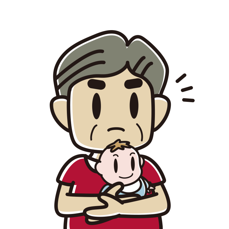 赤ちゃんを抱いて何かに気付くおじさんのイラスト【色あり、背景なし】透過PNG