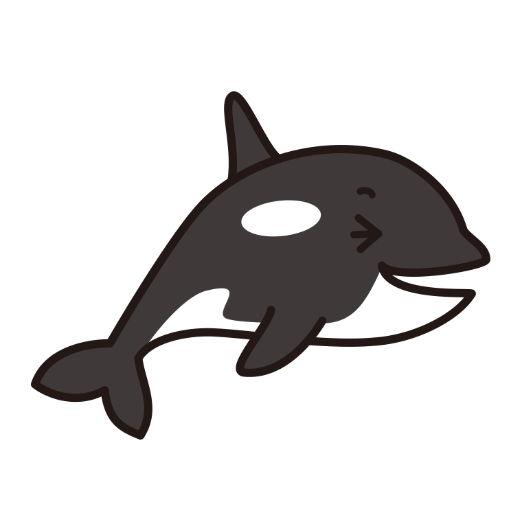 笑うシャチちゃんのイラスト【色あり、背景なし】透過PNG