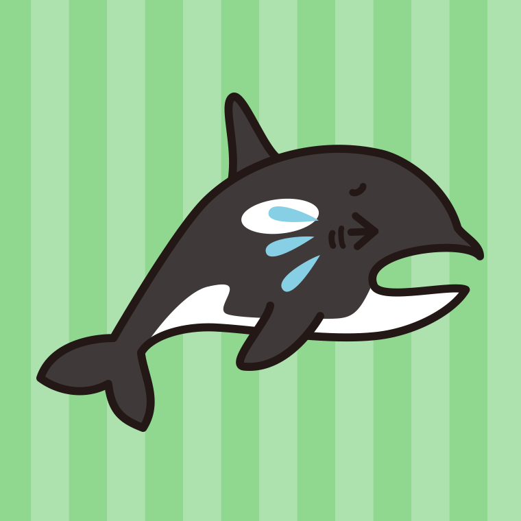 泣くシャチちゃんのイラスト【色、背景あり】PNG
