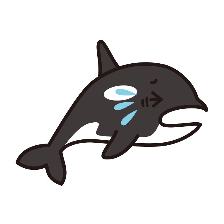 泣くシャチちゃんのイラスト【色あり、背景なし】透過PNG