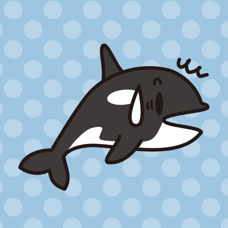 驚くシャチちゃんのイラスト【色、背景あり】PNG