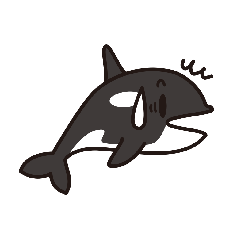 驚くシャチちゃんのイラスト【色あり、背景なし】透過PNG