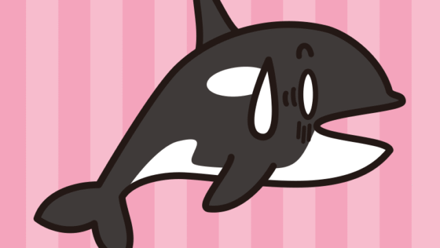 ショックを受けるシャチちゃんのイラスト【色、背景あり】PNG