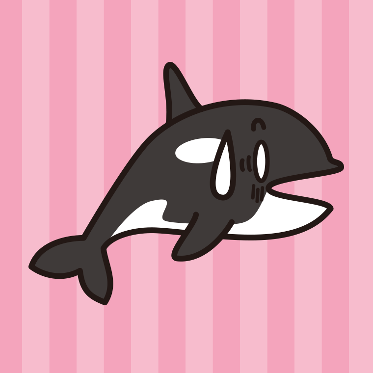 ショックを受けるシャチちゃんのイラスト【色、背景あり】PNG