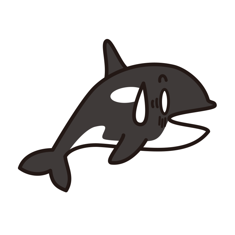 ショックを受けるシャチちゃんのイラスト【色あり、背景なし】透過PNG