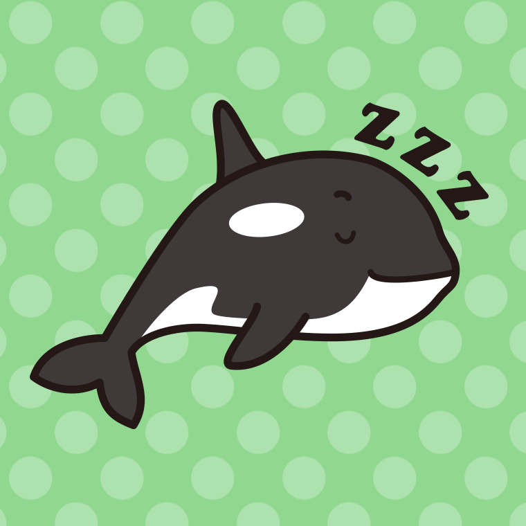 眠るシャチちゃんのイラスト【色、背景あり】PNG