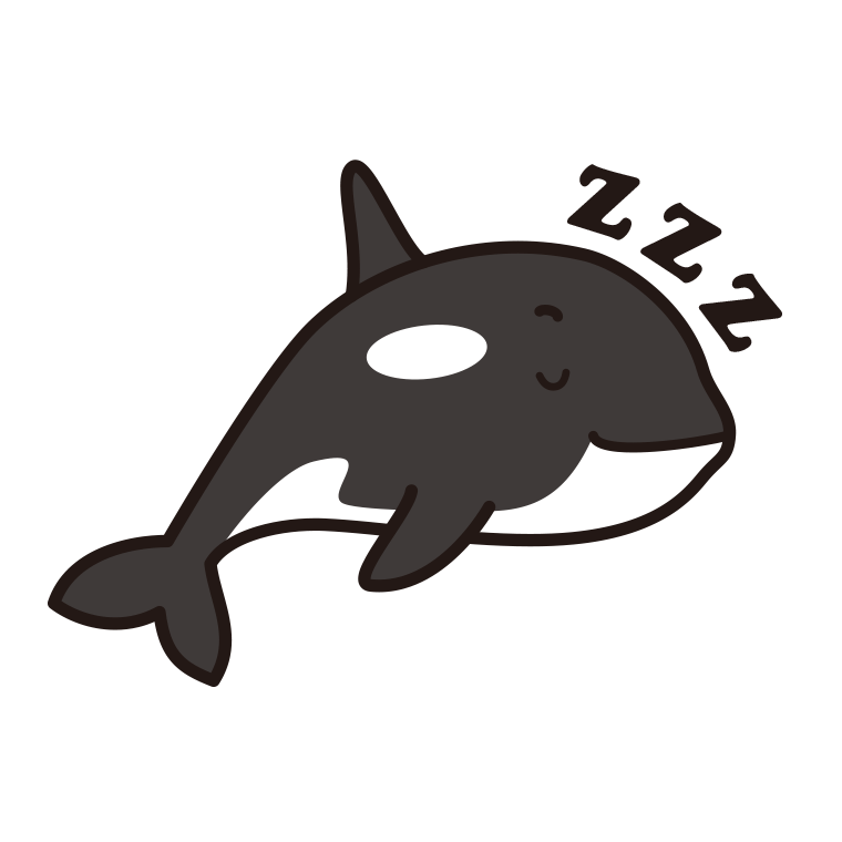 眠るシャチちゃんのイラスト【色あり、背景なし】透過PNG