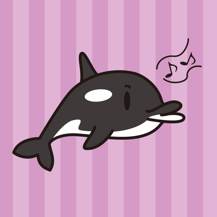 口笛を吹くシャチちゃんのイラスト【色、背景あり】PNG