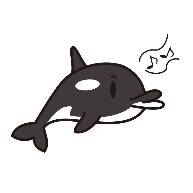 口笛を吹くシャチちゃんのイラスト【色あり、背景なし】透過PNG