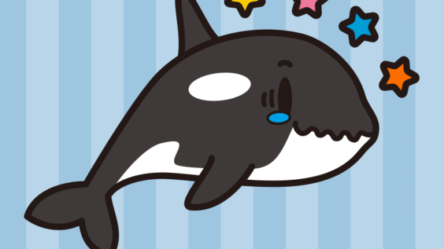 ジーンとするシャチちゃんのイラスト【色、背景あり】PNG