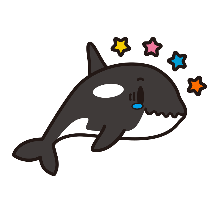 ジーンとするシャチちゃんのイラスト【色あり、背景なし】透過PNG