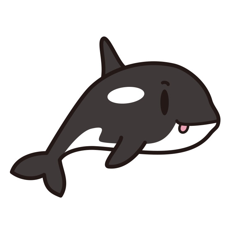 テヘペロなシャチちゃんのイラスト【色あり、背景なし】透過PNG